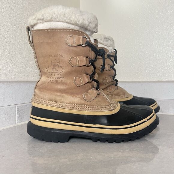 Sorrel Caribou Kaufman Mens 10 Made in Canada Waterproff Winter Snow Boots Wool - Picture 1 of 16